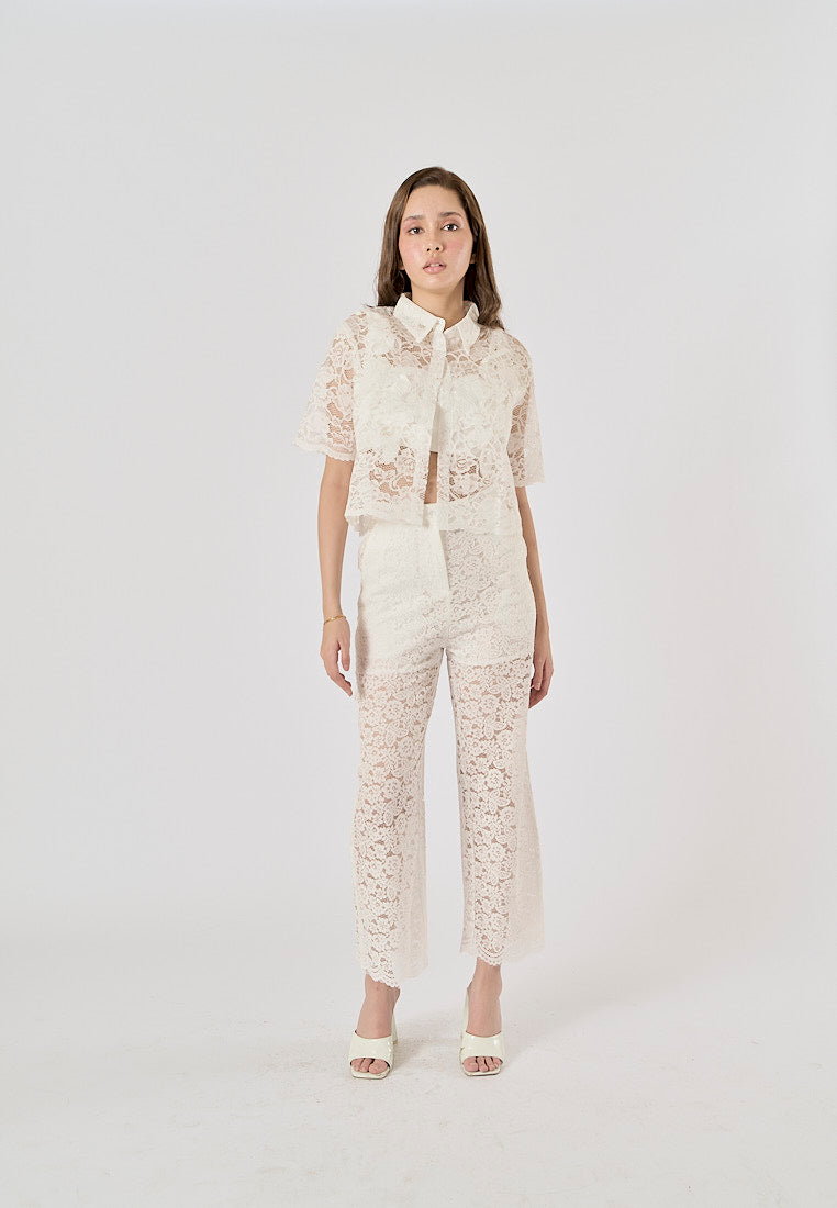 Mallory White Floral Lace Zipper Fly Trouser