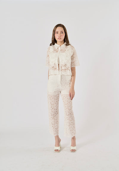 Mallory White Floral Lace Zipper Fly Trouser