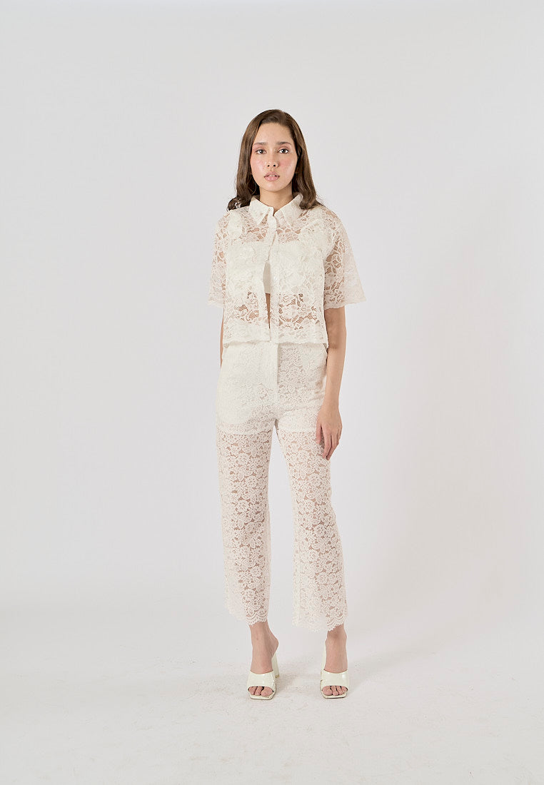 Mallory White Floral Lace Zipper Fly Trouser