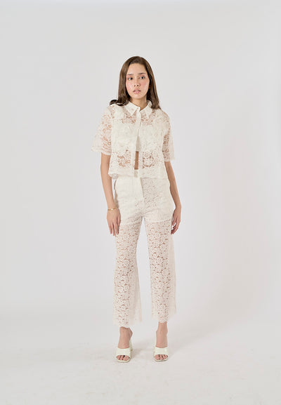 Mallory White Floral Lace Zipper Fly Trouser