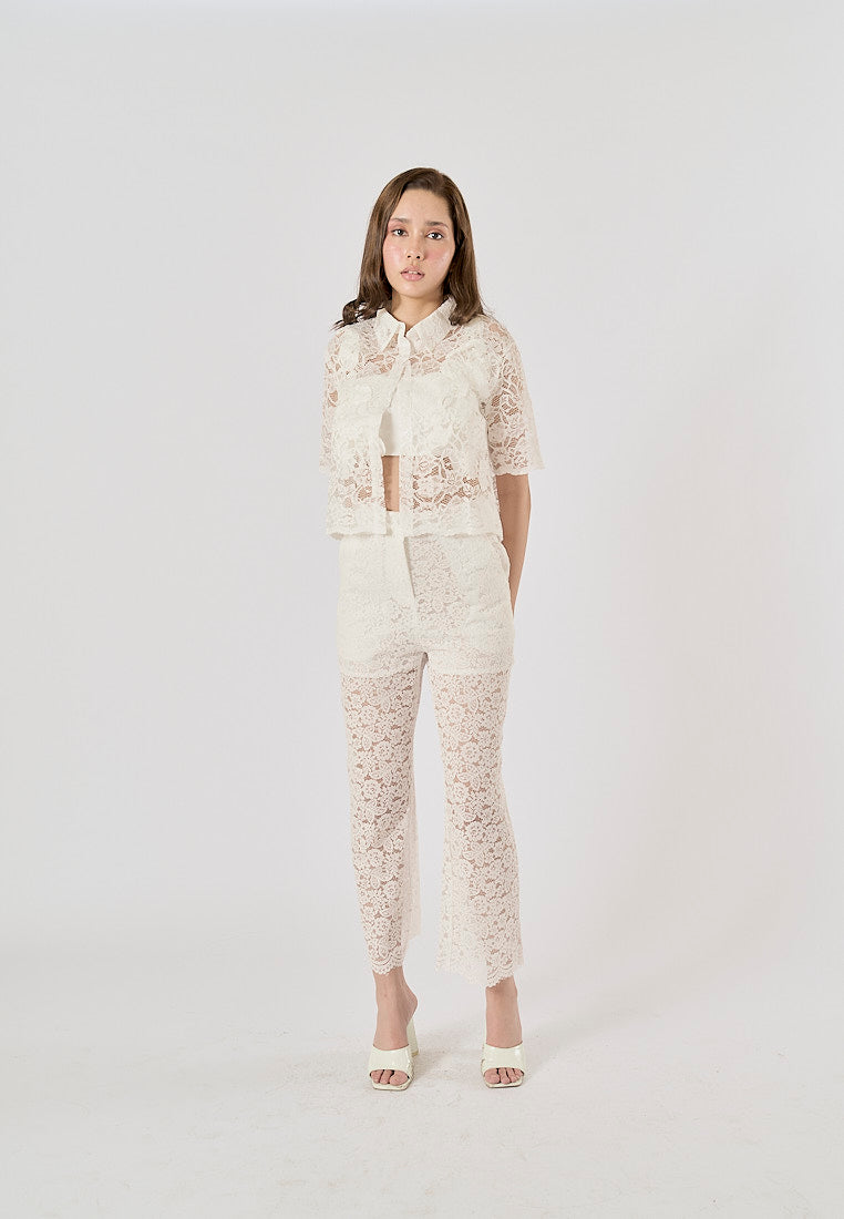 Mallory White Floral Lace Zipper Fly Trouser