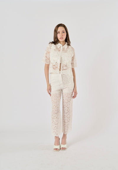 Mallory White Floral Lace Zipper Fly Trouser