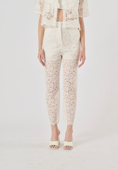 Mallory White Floral Lace Zipper Fly Trouser