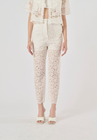 Mallory White Floral Lace Zipper Fly Trouser