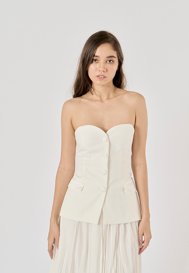 Eleur White Sweetheart Neckline Bustier Button Up Tube Top