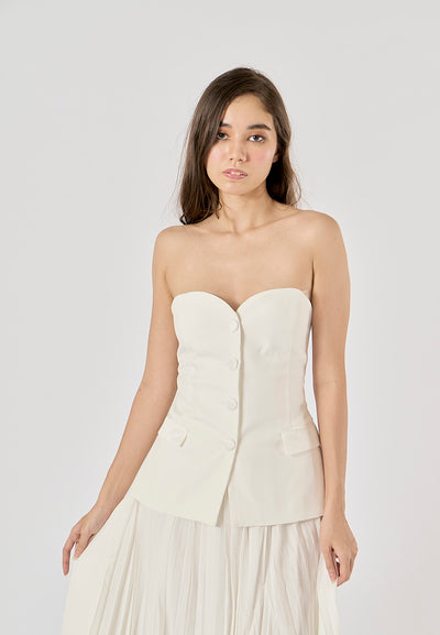 Eleur White Sweetheart Neckline Bustier Button Up Tube Top