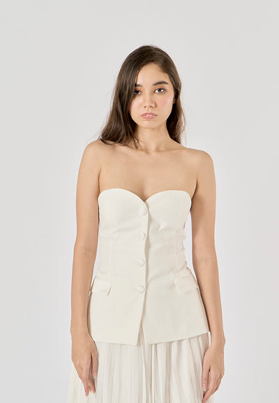 Eleur White Sweetheart Neckline Bustier Button Up Tube Top