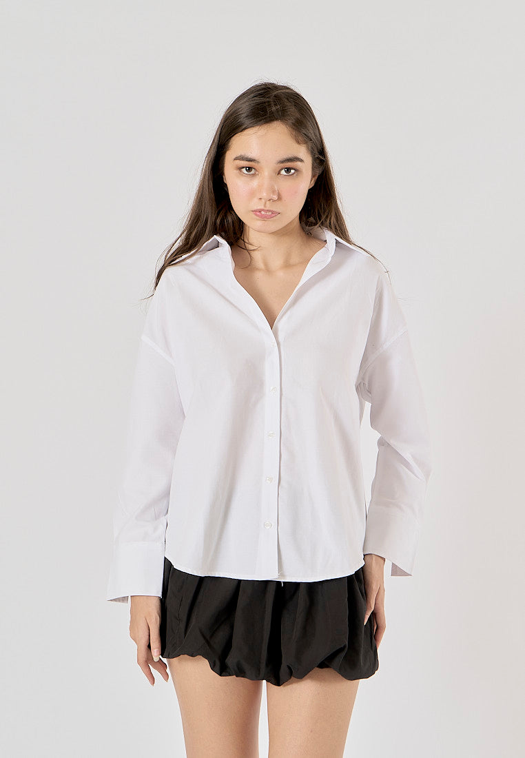 Gentle White Long Sleeve Turn Down Collar Buttons Up Top