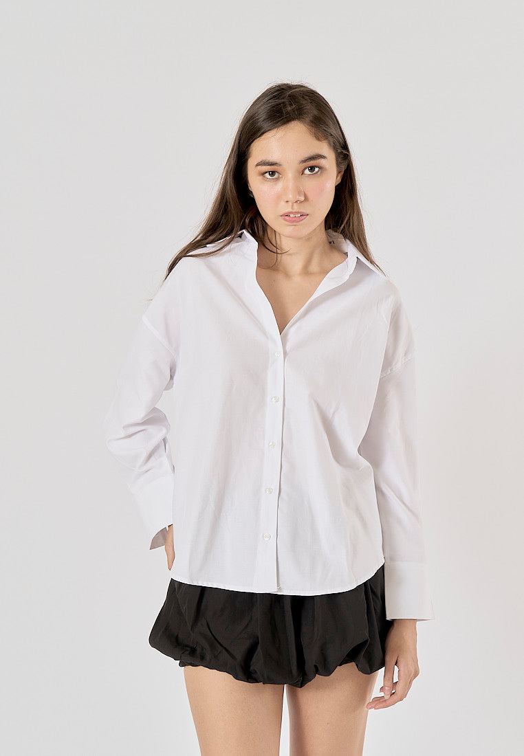 Gentle White Long Sleeve Turn Down Collar Buttons Up Top