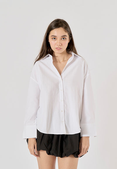 Gentle White Long Sleeve Turn Down Collar Buttons Up Top