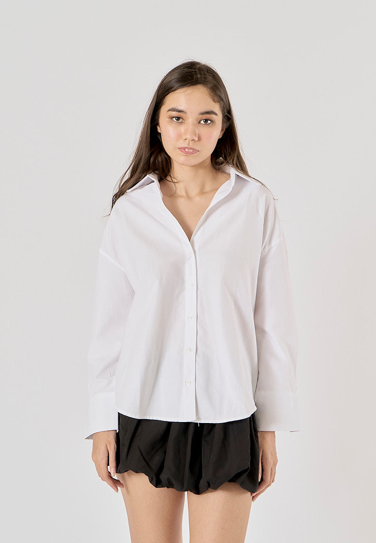 Gentle White Long Sleeve Turn Down Collar Buttons Up Top