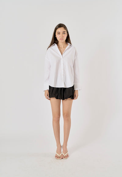 Gentle White Long Sleeve Turn Down Collar Buttons Up Top