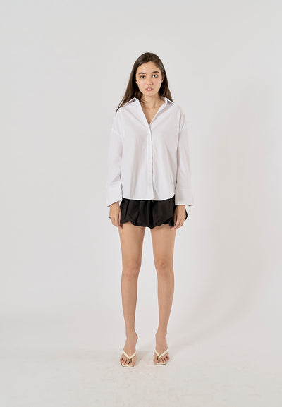 Gentle White Long Sleeve Turn Down Collar Buttons Up Top