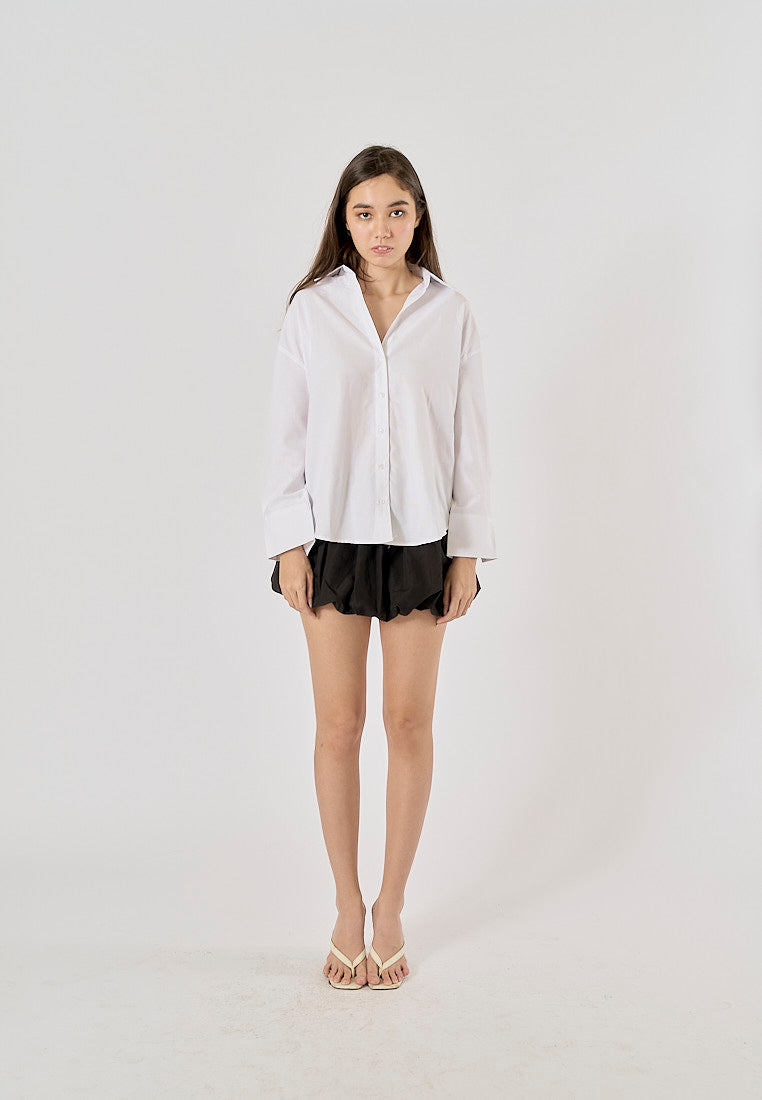 Gentle White Long Sleeve Turn Down Collar Buttons Up Top