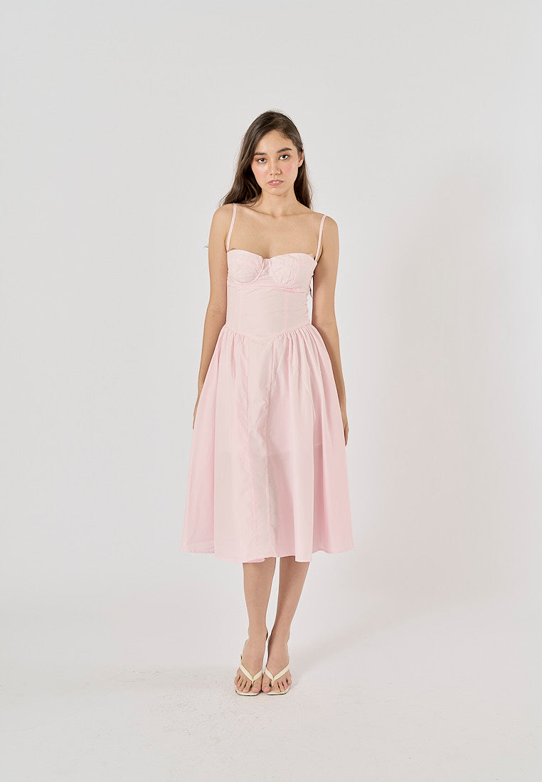 Cherish Pastel Pink Bustier Pleated Midi Dress