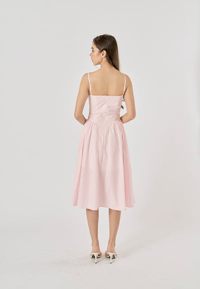 Cherish Pastel Pink Bustier Pleated Midi Dress