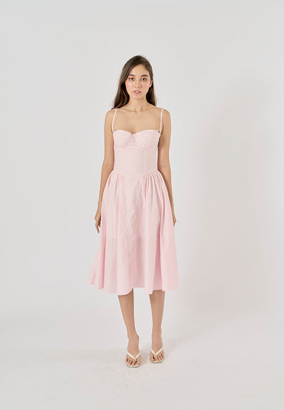 Cherish Pastel Pink Bustier Pleated Midi Dress