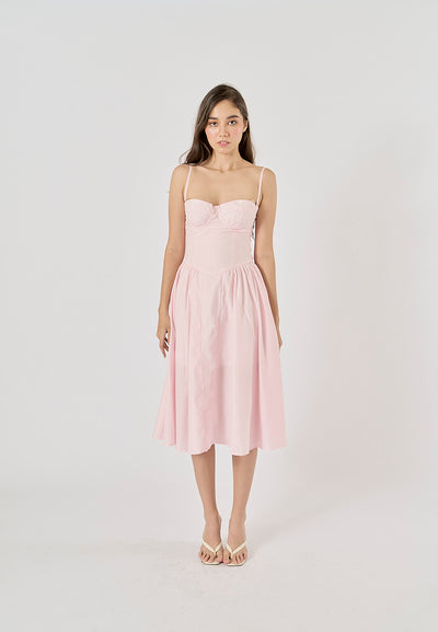 Cherish Pastel Pink Bustier Pleated Midi Dress