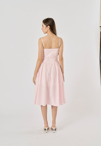 Cherish Pastel Pink Bustier Pleated Midi Dress