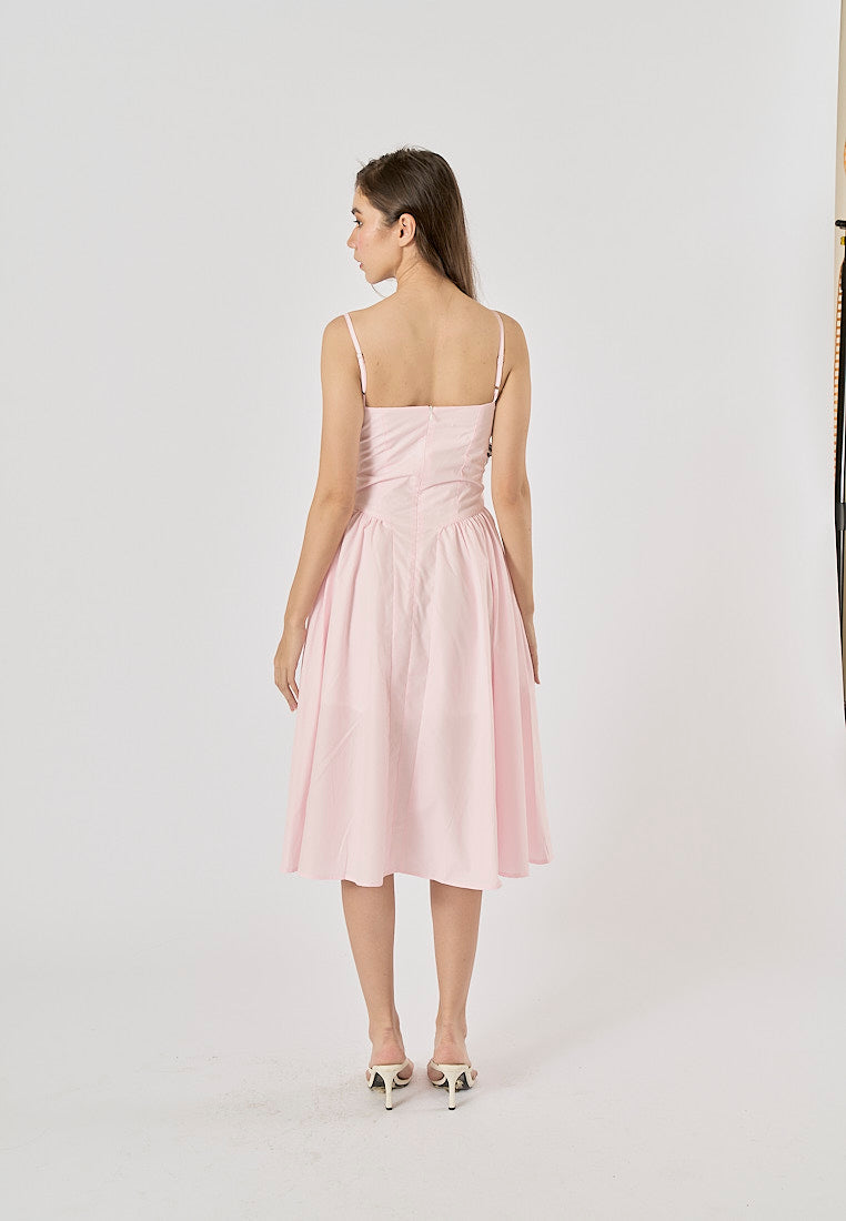 Cherish Pastel Pink Bustier Pleated Midi Dress