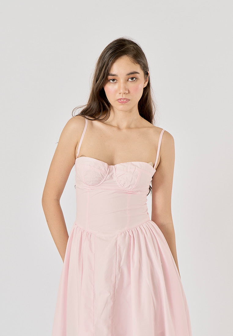 Cherish Pastel Pink Bustier Pleated Midi Dress