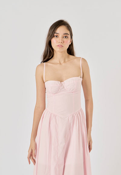 Cherish Pastel Pink Bustier Pleated Midi Dress