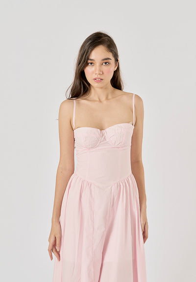 Cherish Pastel Pink Bustier Pleated Midi Dress