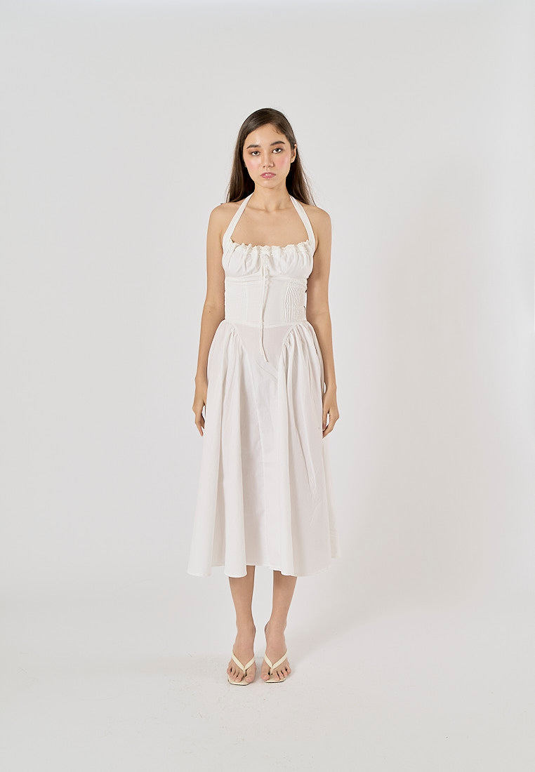 Talula White Back Hollow Out Front Lace up Halter Midi Dress