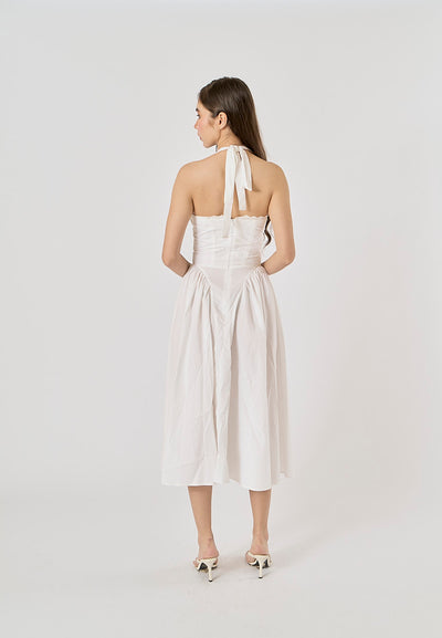 Talula White Back Hollow Out Front Lace up Halter Midi Dress