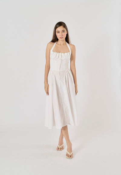 Talula White Back Hollow Out Front Lace up Halter Midi Dress