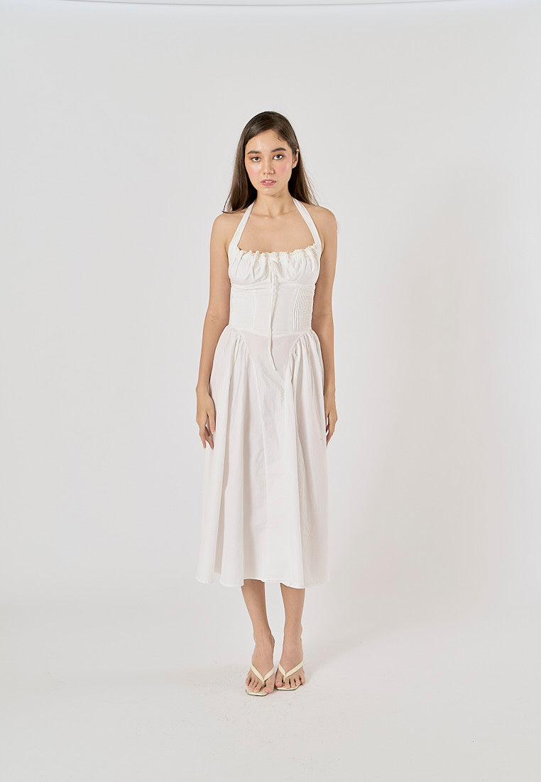 Talula White Back Hollow Out Front Lace up Halter Midi Dress