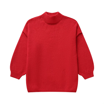 Clint Red Knitted Crew Neck Drop Shoulder 3/4 Sleeve Pullover Sweater