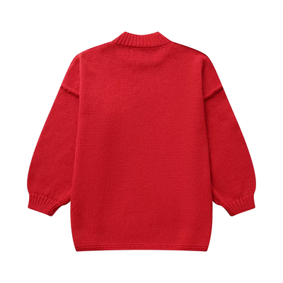 Clint Red Knitted Crew Neck Drop Shoulder 3/4 Sleeve Pullover Sweater