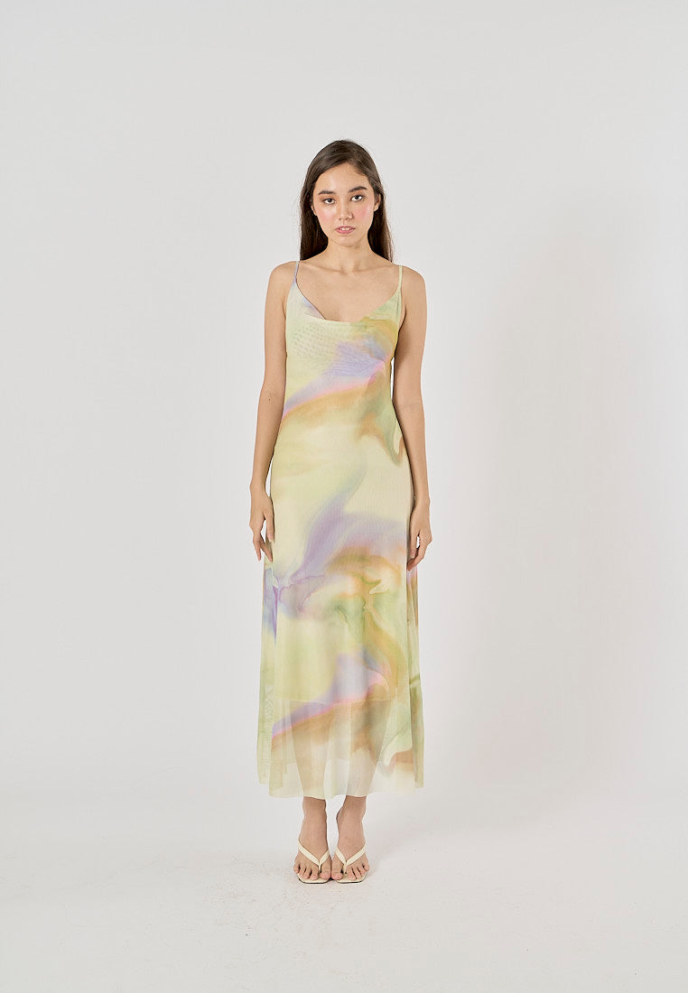 Ixchel Multi Color Cowl Neck Midi Dress