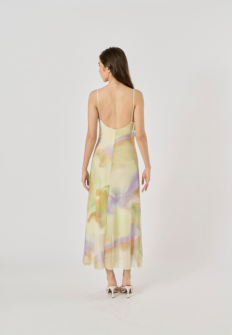 Ixchel Multi Color Cowl Neck Midi Dress