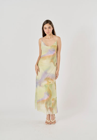 Ixchel Multi Color Cowl Neck Midi Dress