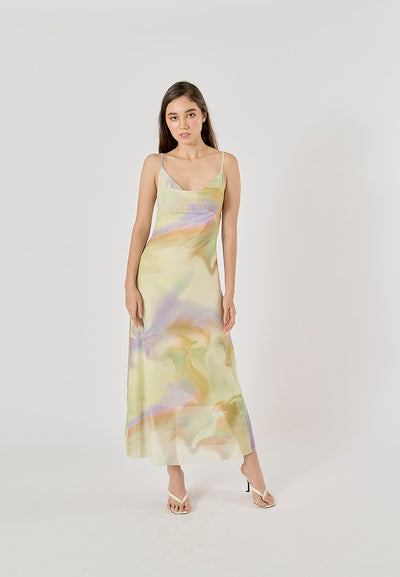 Ixchel Multi Color Cowl Neck Midi Dress