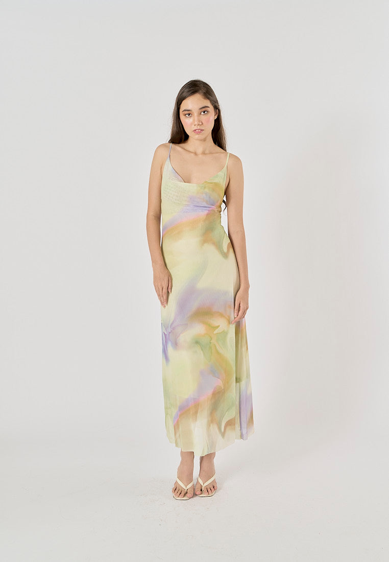 Ixchel Multi Color Cowl Neck Midi Dress