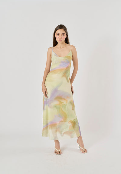 Ixchel Multi Color Cowl Neck Midi Dress