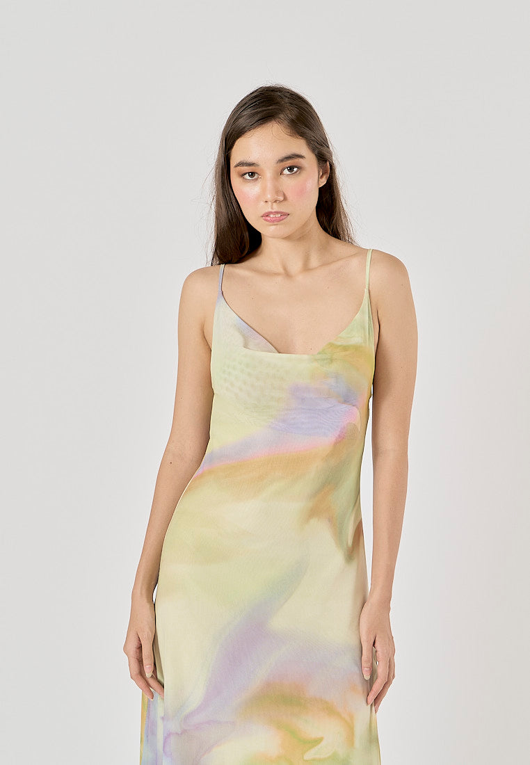 Ixchel Multi Color Cowl Neck Midi Dress