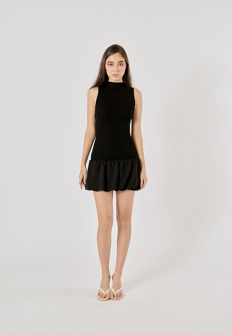 Marinara Black Crew Neck Back Hollow Out Mini Knit Dress