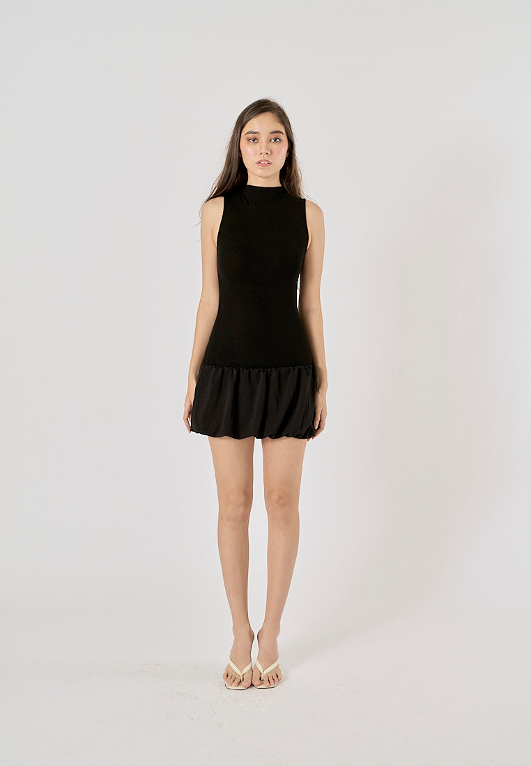 Marinara Black Crew Neck Back Hollow Out Mini Knit Dress