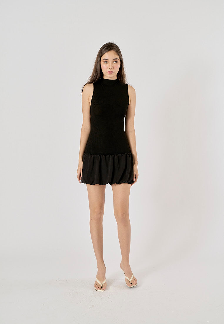 Marinara Black Crew Neck Back Hollow Out Mini Knit Dress