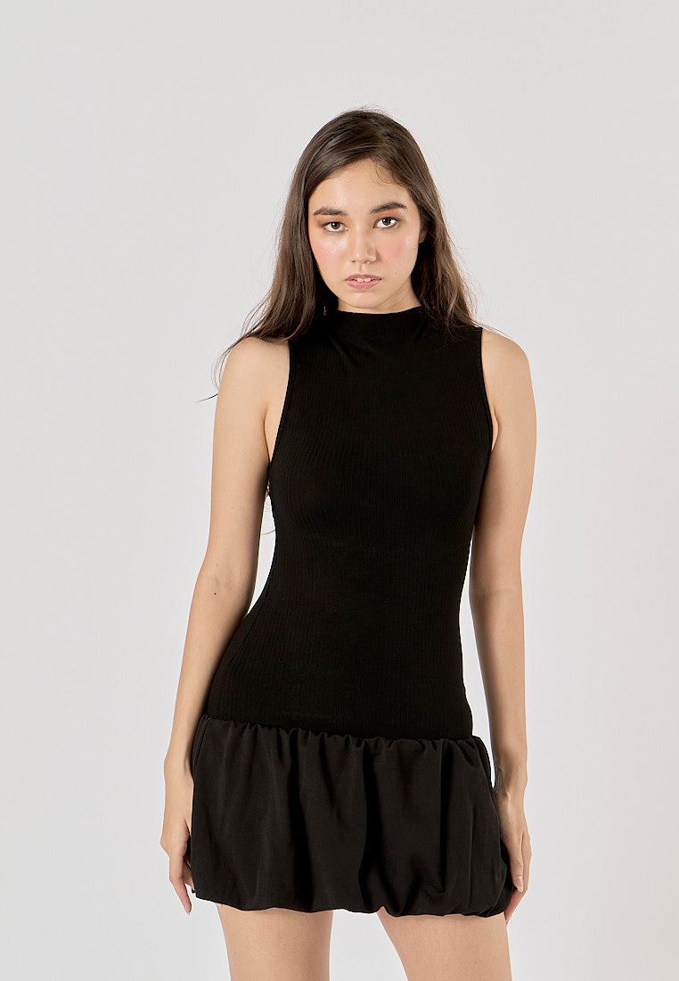 Marinara Black Crew Neck Back Hollow Out Mini Knit Dress