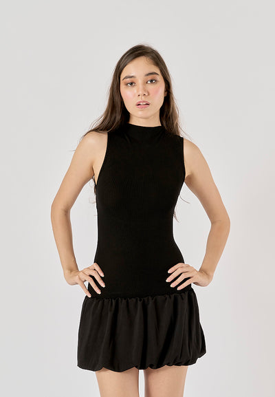 Marinara Black Crew Neck Back Hollow Out Mini Knit Dress