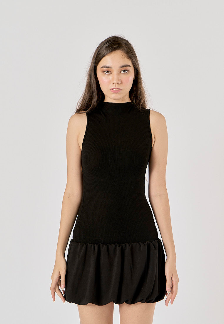 Marinara Black Crew Neck Back Hollow Out Mini Knit Dress