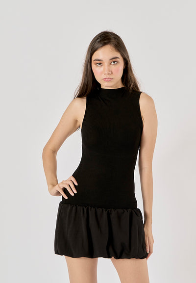 Marinara Black Crew Neck Back Hollow Out Mini Knit Dress