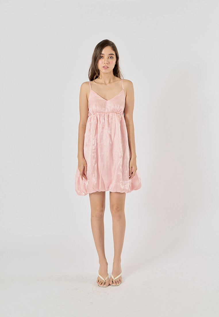 Zelie Pastel Pink V-Neck Pleated Mini Dress