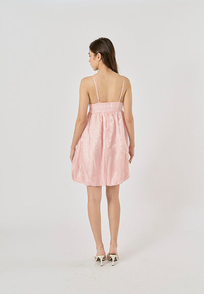 Zelie Pastel Pink V-Neck Pleated Mini Dress