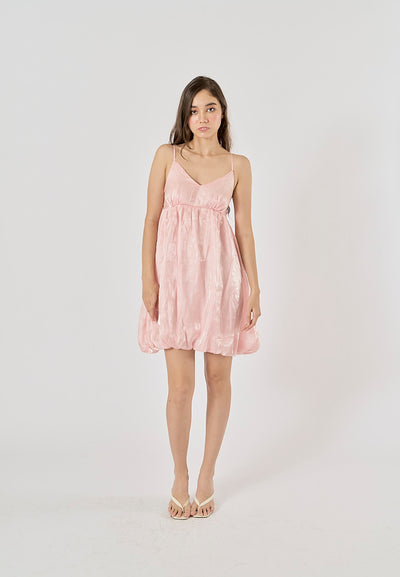 Zelie Pastel Pink V-Neck Pleated Mini Dress